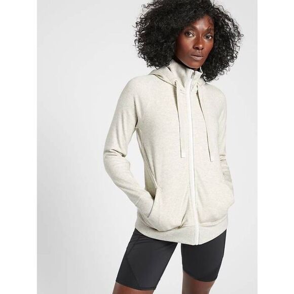 Athleta Triumph Fog Grey Heather Hoodie Jacket - Picture 1 of 6